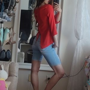 Red Orange Chiffon Lace Up Flowy top